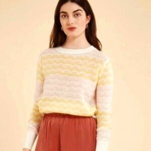 FRNCH Paris NWOT Linette Chevron Pink and Yellow Wavy Stripe Sweater Size Medium